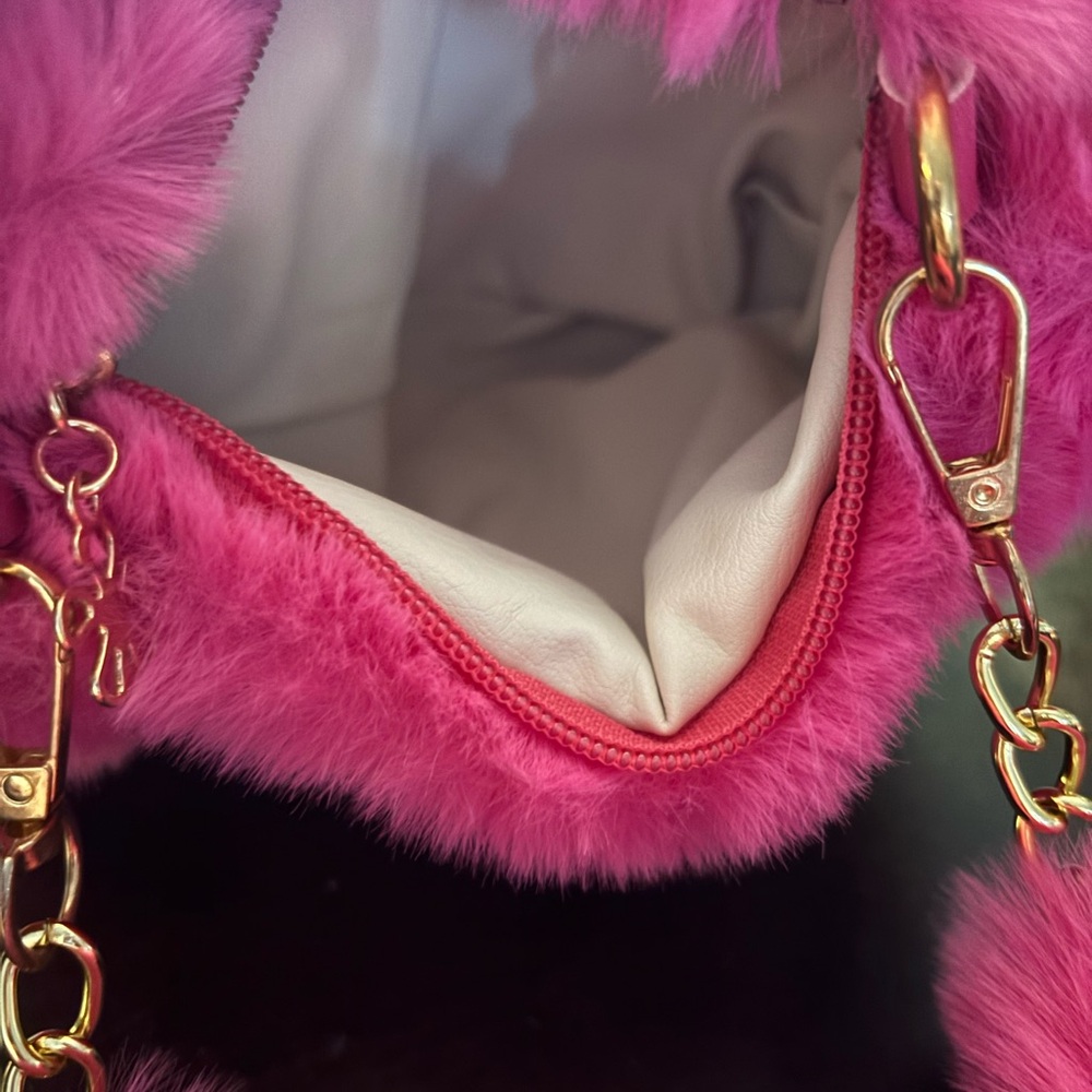 Chic Pink Faux Fur Handbag